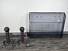 VINTAGE FIREPLACE FORGED ANDIRONS & SCREEN
