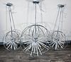 SET OF THREE MODERN SPUTNIK PENDANT CHANDELIERS - SILVER TONE WITH PRISMS