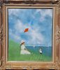Impressionist Style Enamel on copper Girl with Kite