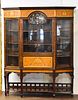 MAHOGANY ART NOUVEAU CHINA CABINET WITH SATINWOOD & WALNUT MARQUETRY INLAY