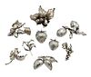 9 Piece Mario Buccellati Silver Lot of Nuts, Berries, Acorns, and Leaves