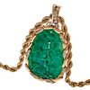 Jadeite Jade, Diamond, 14k Yellow Gold Enhancer Pendant with Chain