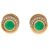 Pair of Jadeite Jade, Diamond, 14k Yellow Gold Earrings