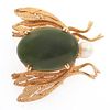 Nephrite, Cultured Pearl, 14k Fly Pin