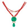 Jade, Coral, 14k Yellow Gold Necklace