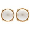 Pair of Mabe Pearl, 14k Yellow Gold Earrings