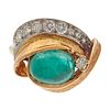 Vintage Emerald, Diamond, 14k Yellow Gold Ring
