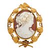 Early Victorian Shell Cameo, 14k Yellow Gold Pin
