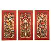 Chinese Yao Mein Ceremonial Temple Scroll Triptych