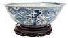 Large Chinese Blue and White Earthenware Bowl on Stand