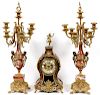 FRENCH STYLE ROUGE MARBLE &GILT METAL GARNITURE SET