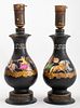 Versace Style Ceramic Vase Mounted Lamps, Pair