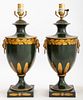 Regency Style Tole Peinte Urn Form Lamps, Pair