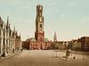 Unknown (20th), Grand-Place with Belfry Tower, Bruges, around 1880, albumen paper print