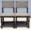 Pair of Jacobean leather upholstered side chairs