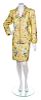 A Bill Blass Yellow Embroidered Skirt Suit, Size 14.