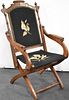 VICTORIAN HAND CARVED NEEDLEPOINT FOLDING CAMPAIGN CHAIR