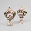 Pair of Capodimonte Vases and Covers with Ram's Head Handles
