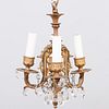 Continental Gilt-Metal, Copper and Cut-Glass Four-Light Small Chandelier