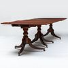 Late Regency Mahogany Satinwood Banded Triple Pedestal Dining Table