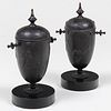 Pair of Small Bronze Covered Urns 