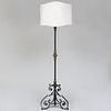 Italian Black Painted Wrought-Iron and Brass Floor Lamp with Parchment Shade