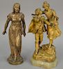 Two figured bronzes including one of two people "Le Passage Du Gue" marked on plaque Barthelemy along with a girl with a long