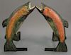 Pair of cast iron fish andirons with nicely painted bodies, marked on back: Liberty Foy F2. , ht. 15in.
