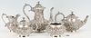 5-Piece Baltimore Repousse Sterling Silver Tea Set, c. 1900