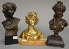 Three bronze busts of women including A. Neri art nouveau bust of a woman marked C. Gockzel 1910 A. Neri 1905 (ht. 8in.), Anf