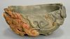 Carved soapstone brush washer carved with lotus and bats. ht. 3in., lg. 7 1/2in.