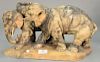 Marble sculpture of two elephants with glass eyes, repaired. ht. 9 3/4in., lg. 16 1/2in.