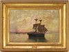 English School 19th c. Sunset Seascape Painting, Signed