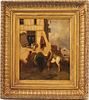 French School 19th C. Painting, Village with Figure and Horses