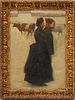 19th C. Oil on Panel, Woman in Black, illegibly signed