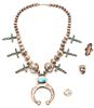 3 Navajo Multi Stone Jewelry Items, incl. Cross Squash Blossom Necklace
