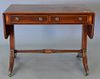 Custom mahogany drop leaf table with banded inlaid top (surface scratches). ht. 27 1/2in., top closed: 24" x 36"