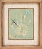 Sterling Strauser O/B Painting, Handprint with Bird & Flower