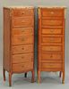 Pair of Louis XV style marble top lingerie chests. ht. 44in., wd. 16in., dp. 12in.