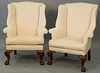 Pair of custom Chippendale style upholstered wing chair with ball and claw feet (very clean).