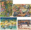 4 Marjorie Johnson Lee Landscape Paintings Incl. Skiers