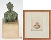 Werner Wildner Watercolor & Lonnie Highley Bronze Bust, 2 Items