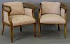 Four piece lot including a pair of Baker end tables and pair of microfiber upholstered armchairs. tables: ht. 23in., top: 24"