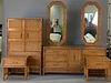 American of Martinsville four piece bedroom set including double chest and mirrors, tall chest, and pair of night tables. dou