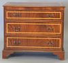 Custom mahogany inlaid three drawer chest. ht. 37in., wd. 37in., dp. 18in.