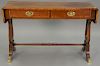 Baker Duncan Phyfe style mahogany banded inlaid sofa table with two drawers. ht. 28in., lg. 44in., dp. 16in.