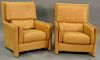 Pair ofRoche Bobois leather lounge chair, Rietveld style made in Italy.