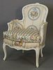 Louis XV style upholstered armchair with chintz style upholstery, very clean condition.