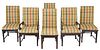 Set of Six Contemporary Chinese Style Hardwood and Upholstered Dining Chairs