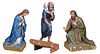 Three Large Carved and Painted Nativity Creche Figures
